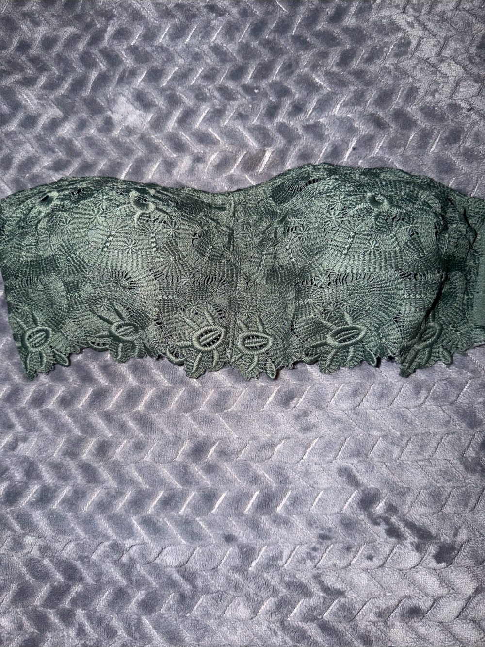 aerie Dark Green Lace Strapless Bandeau Bra